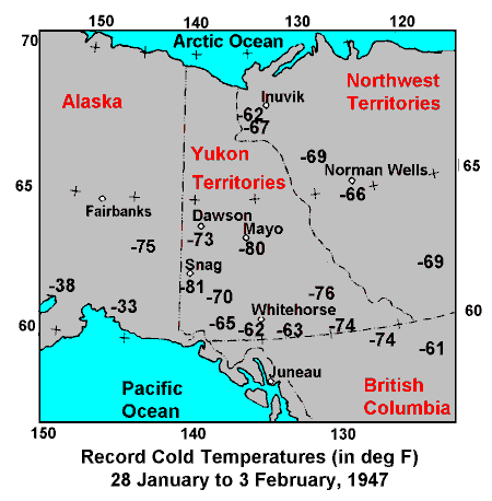 The coldest places in the world - Snag, Yukon (Canada). Snag is a