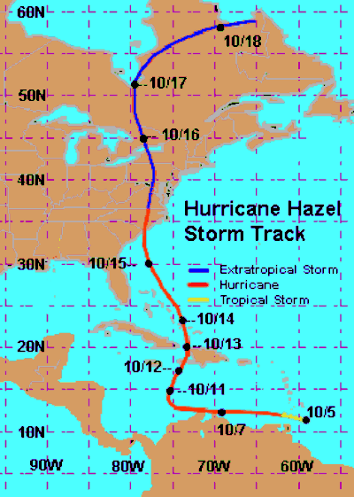 Track of Hurricane Hazel -- 1954