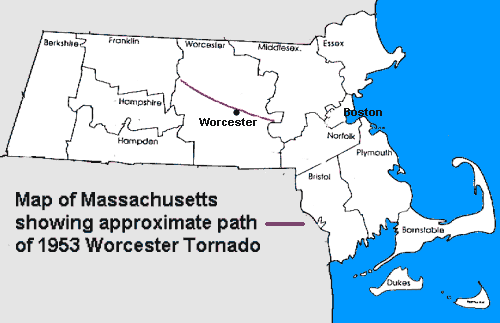 1953 Worchester County Tornado Path
