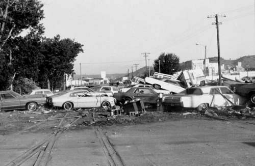 Cars jumbled by flash flood in Rapid City SD